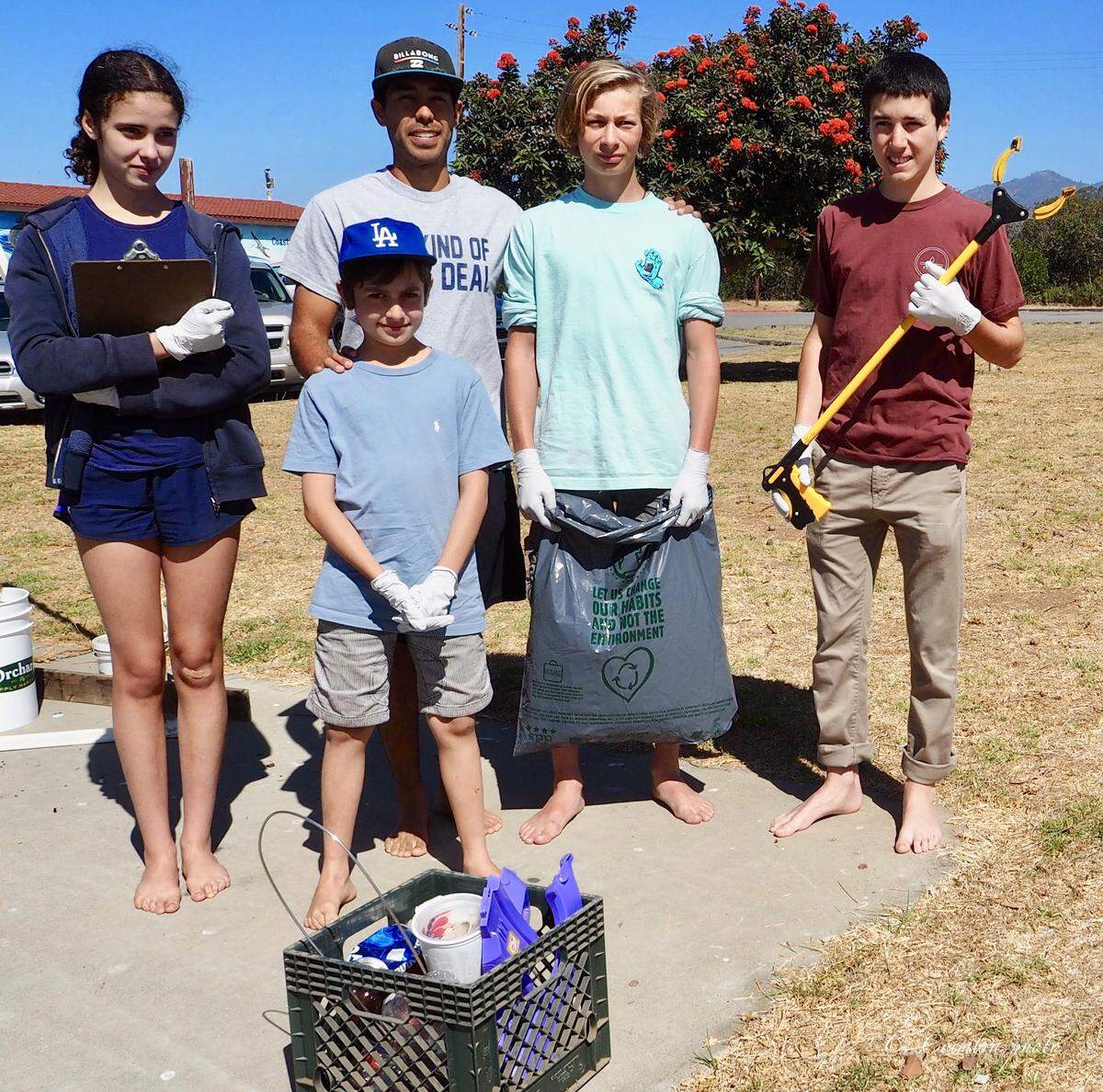 A team from the Cambria Bike Kitchen rolled in to help clean the beaches. From left to right, Sequoia Freedman, Urban Freedman, Jeremy Alvarez, John Mettler and Alex Linn.