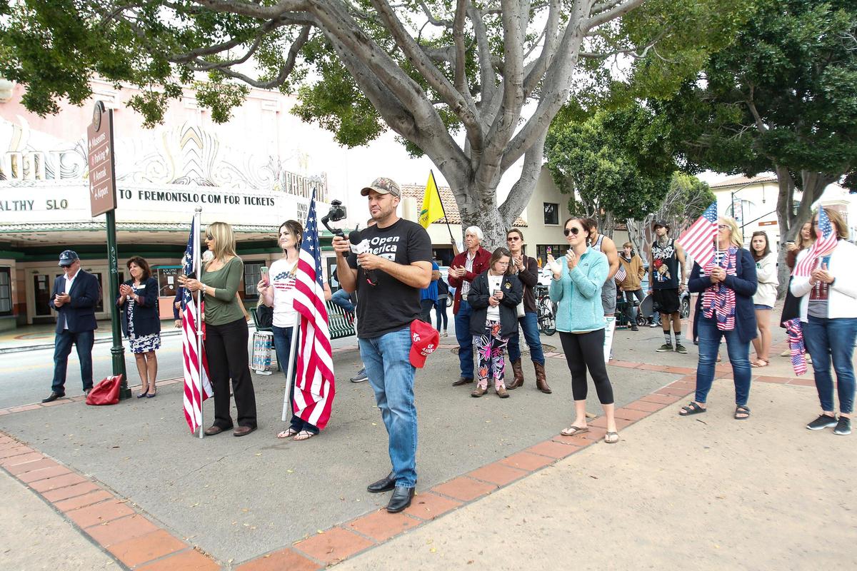 More than 60 people gathered outside the courthouse in downtown San Luis Obispo to rally for SLO County and California to reopen amid the coronavirus (COVID-19) shutdown.