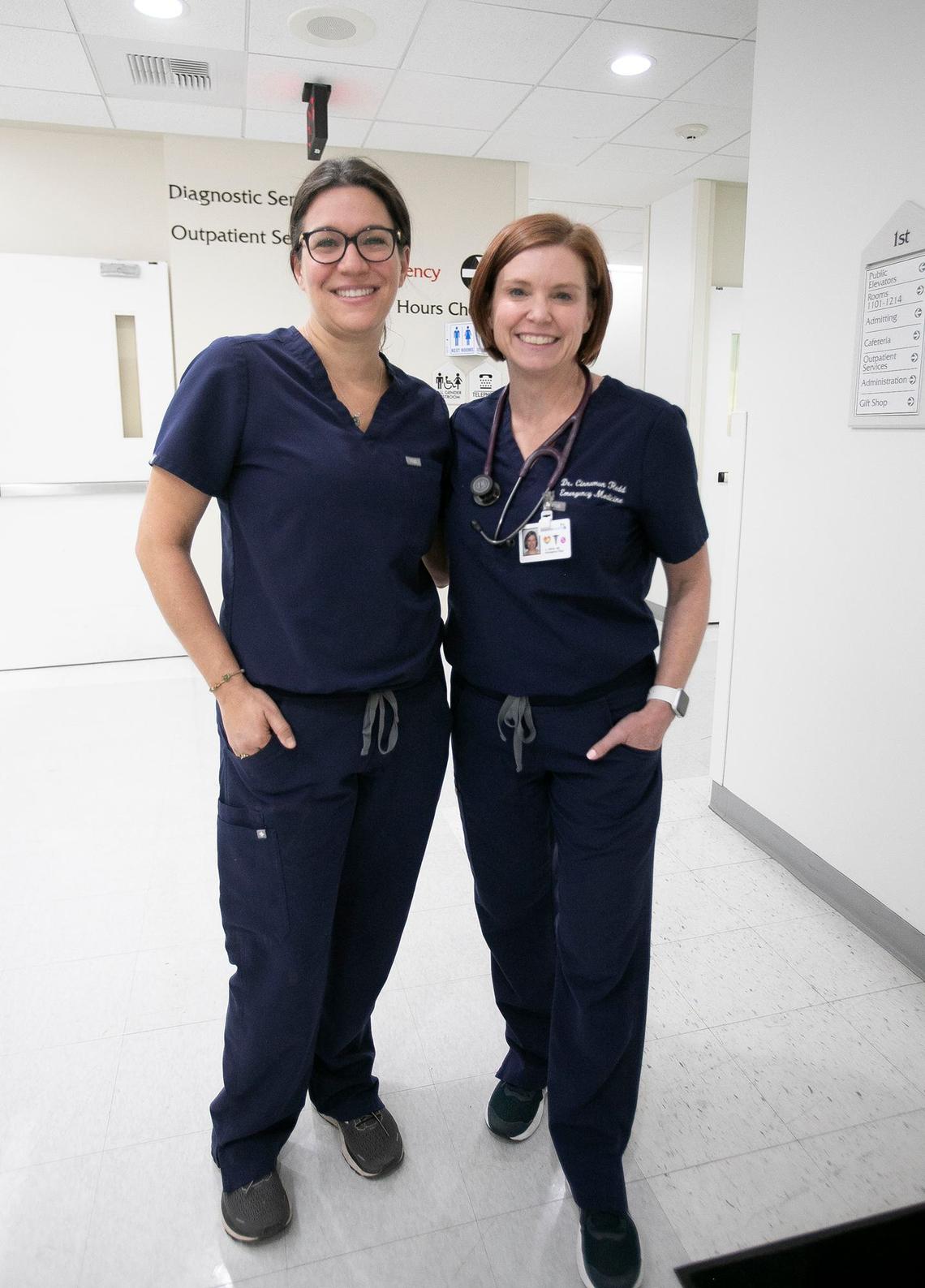 Dr. Cinnamon Redd, right, has practiced emergency medicine in San Luis, Obispo County for 20 years. Samantha Sams, 39, is an Adventist Health emergency room nurse. They both work at Adventist Health Twin Cities Emergency Department.