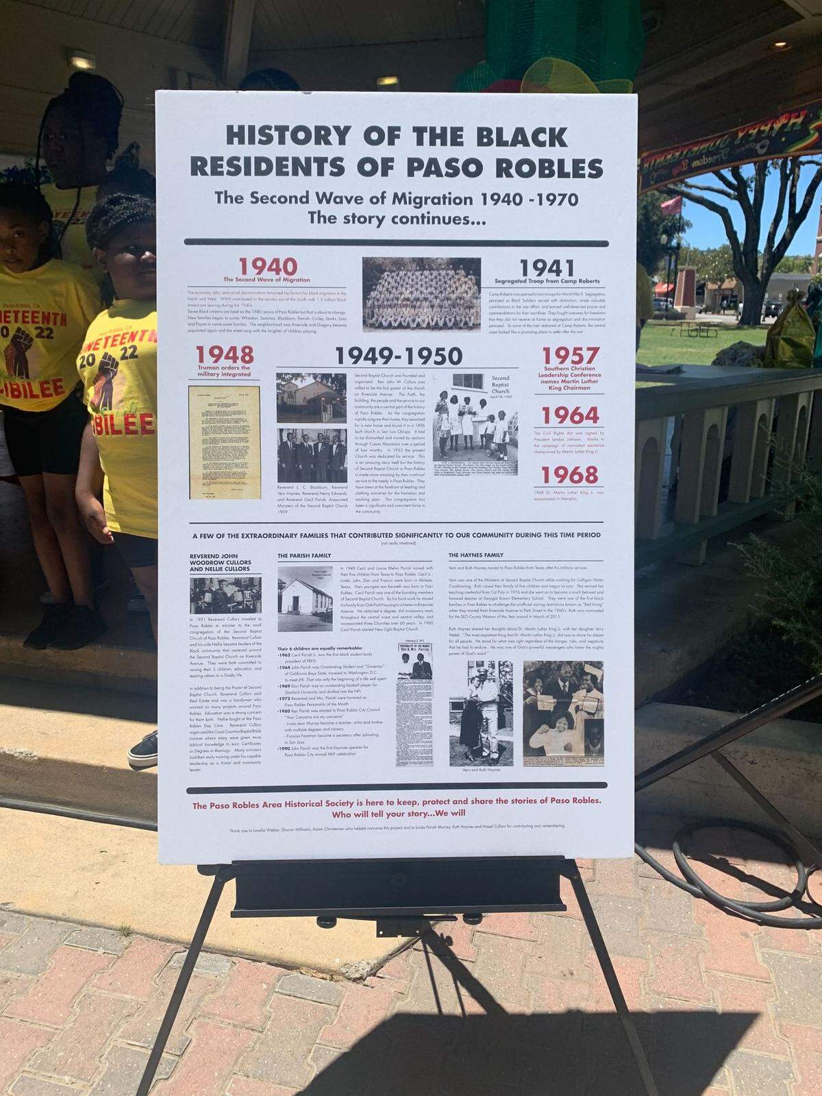 Timelines displayed at the Juneteenth Jubilee in Paso Robles on June 18, 2022, share the often untold stories of local Black history. 