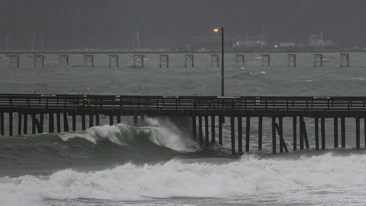 Waves crash against the Avila Beach Pier on Wednesday, Jan. 27, 2021, as a major winter storm hit San Luis Obispo County.
