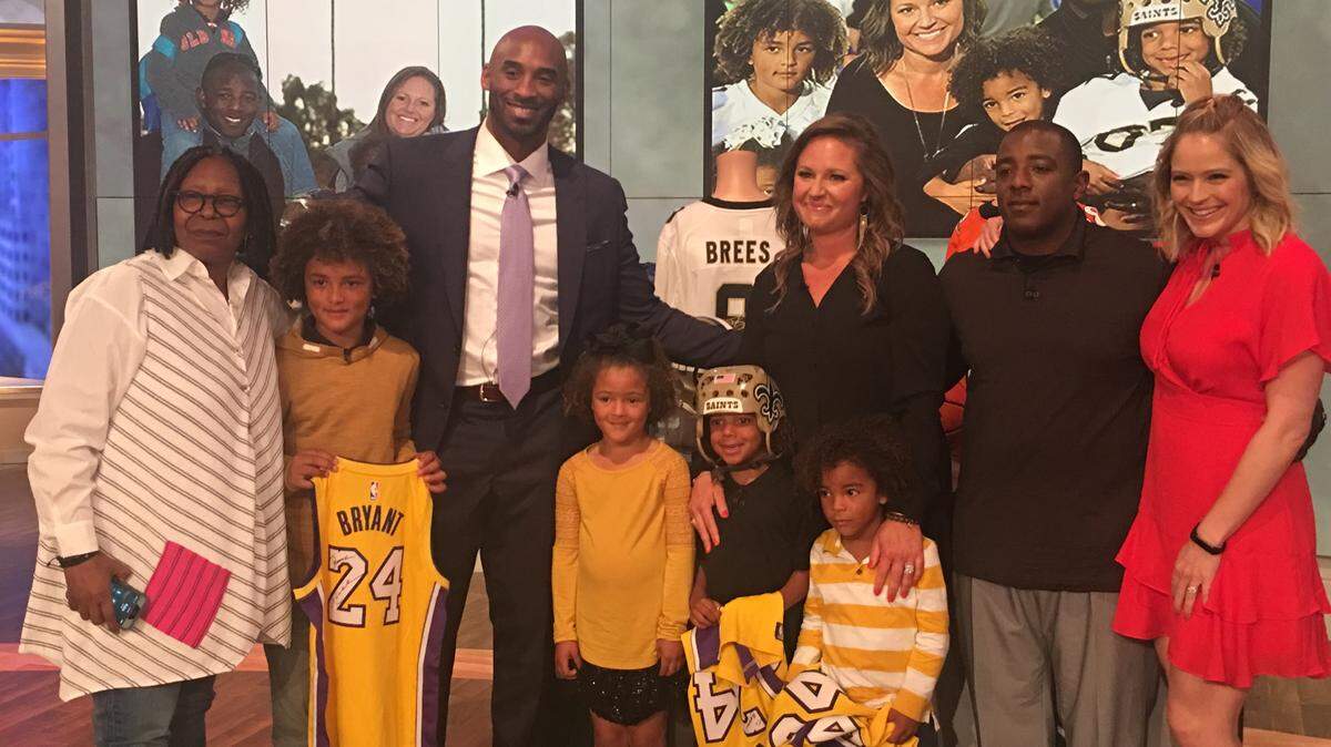 The Thompson family of San Luis Obispo, California, was featured on ABC's "The View" on Wednesday, May 16, 2018. Former NBA star Kobe Bryant surprised the family on set with an autographed jersey.