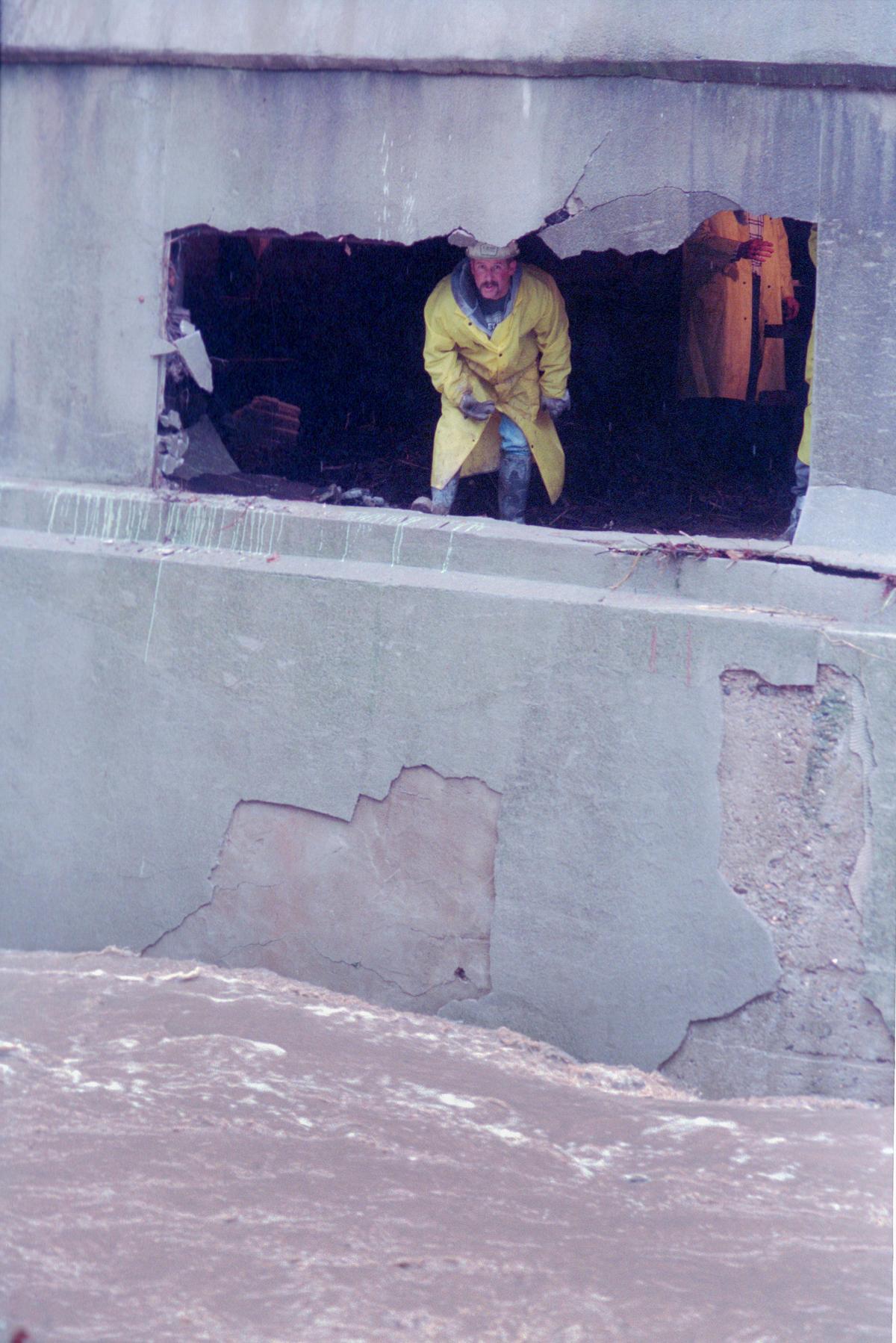 San Luis Obispo officials were worried that the 100-year-old Soda Works building would fall into San Luis Obispo Creek after the creek undermined the foundation in 1995. The building was shored up and later replaced.
