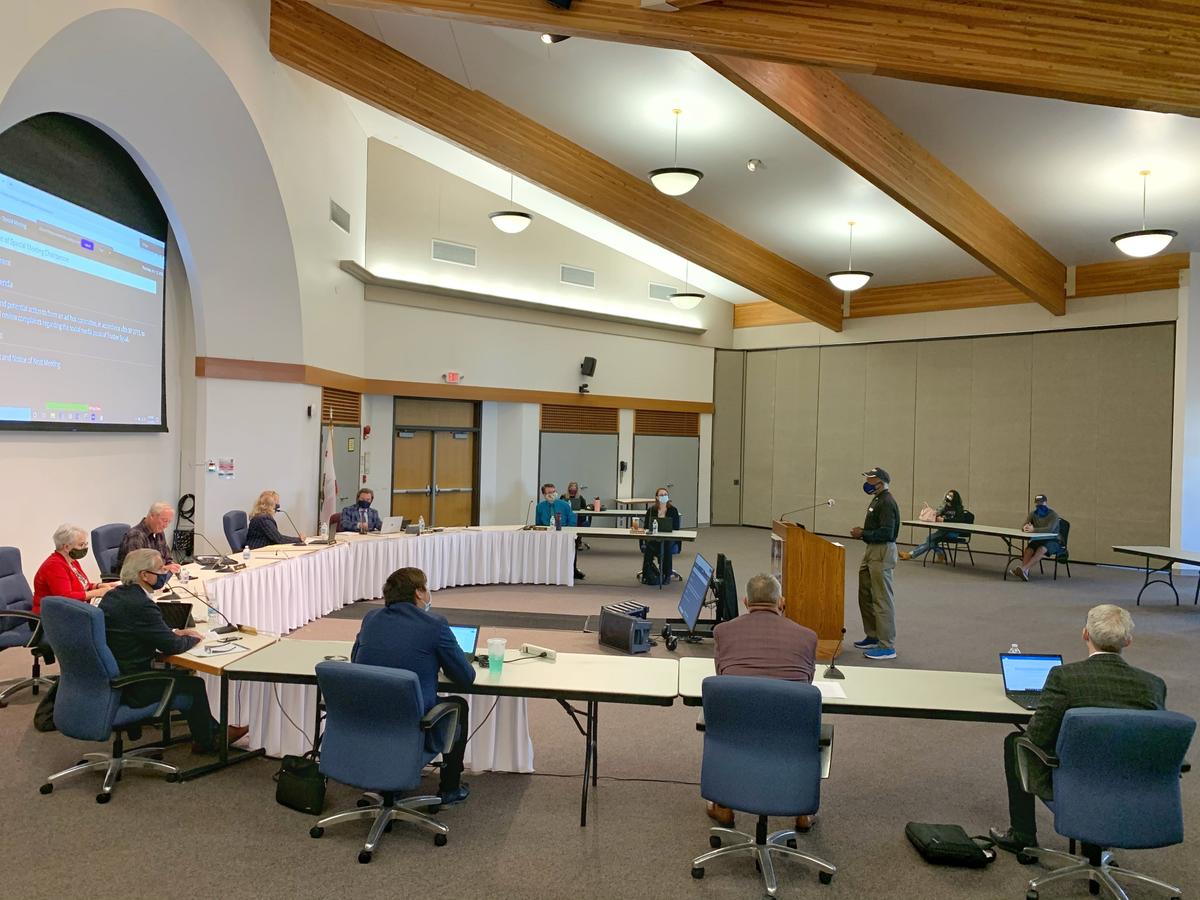 Rev. Stephen Vines, president of the NAACP’s San Luis Obispo County chapter, speaks during public comment at the Cuesta College board of trustees meeting on Nov. 12, 2020.