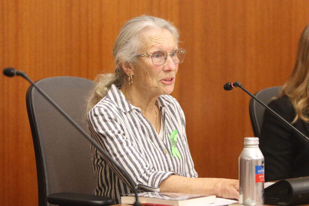 Community advocate Dawn Marie Anderson spoke on a May 8, 2026, panel in SLO City Hall to discuss gaps in local care for the severely mentally ill. She said her son has struggled with schizophrenia and anosognosia for over 20 years.