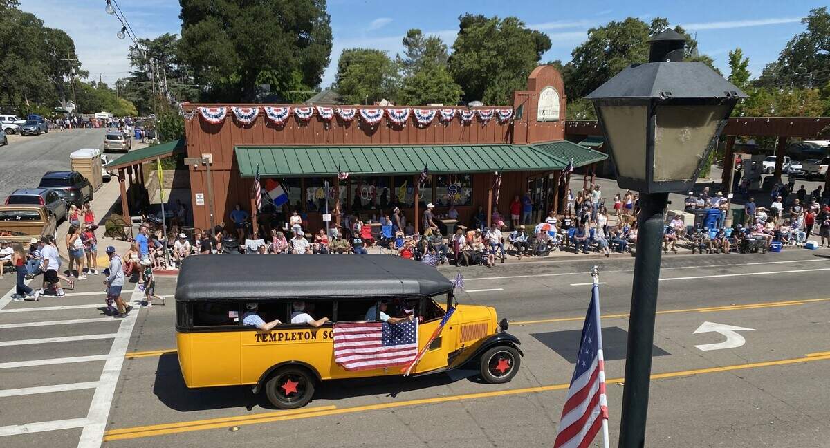 Templeton’s yellow antique school bus made its way along the parade route during Templeton’s Fourth of July celebration on July 4, 2026.