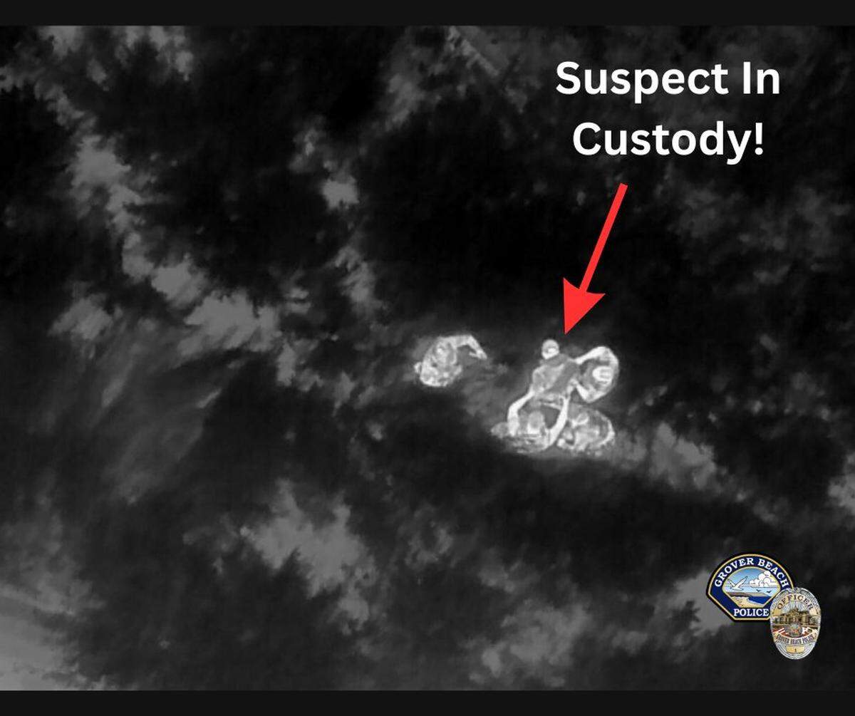 Grover Beach Police Department used a drone with an infrared camera to arrest a car theft suspect in the middle of the night during the weekend of June 9, 2023.