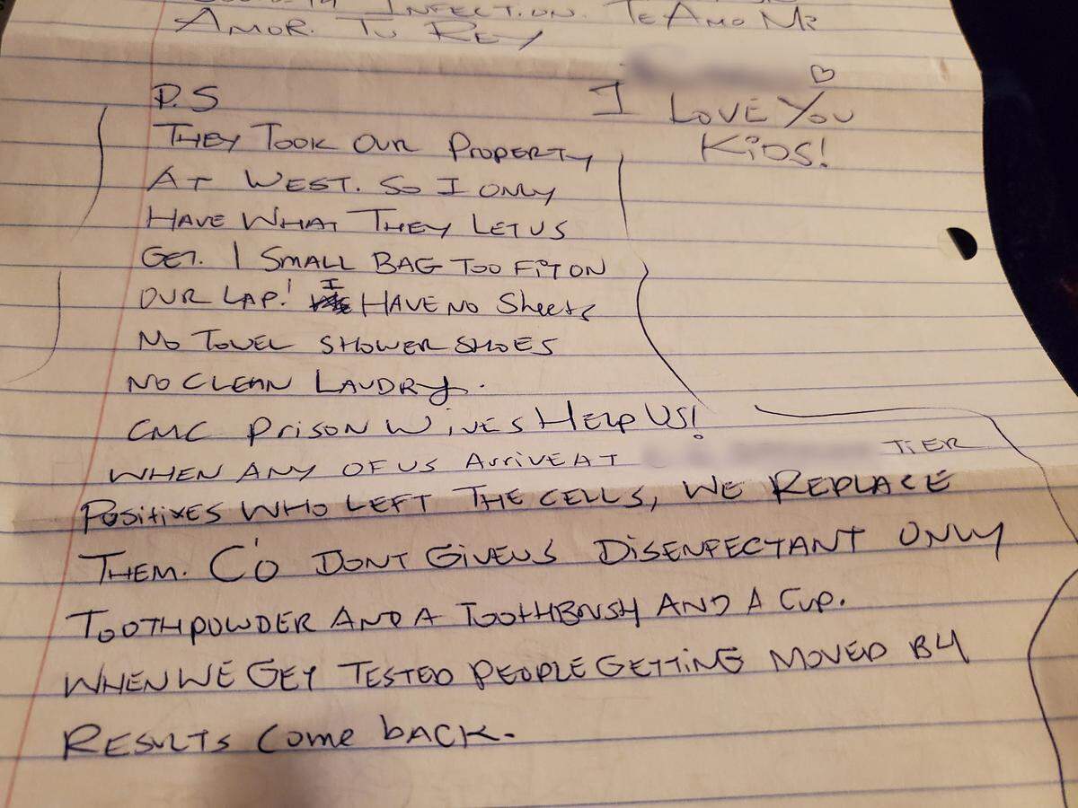 An inmate at California Men’s Colony sent this letter to his family on Jan. 11, 2021, sharing details about conditions at the prison and asking for help. Though one of the smallest prisons, CMC is leading all state detention facilities in the number of active COVID-19 cases among inmates.  