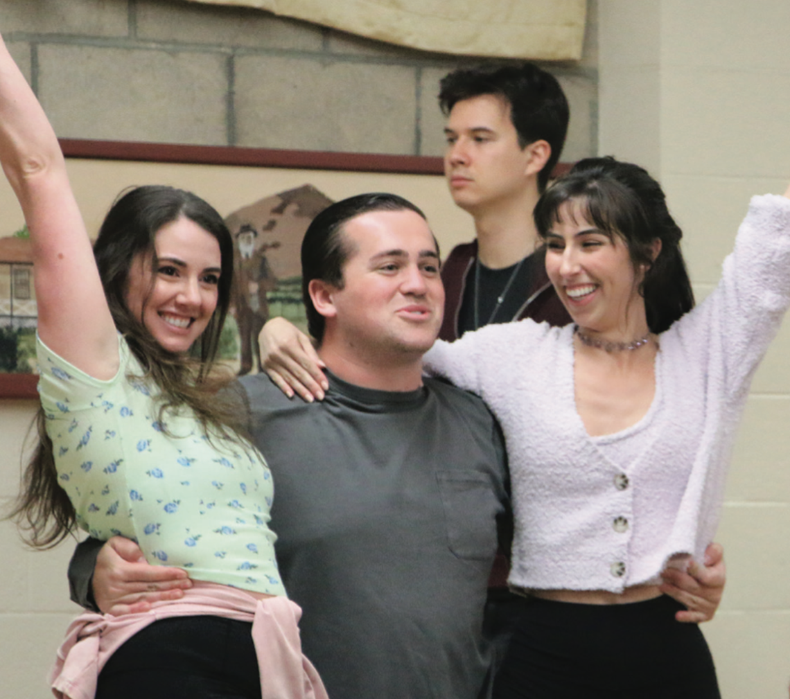 From left, cast members Brenna Sammon, Cole Fletcher, Vision Wilkes-Booth and Lenessa Age rehearse for “Carousel.” The production was canceled hours before opening night on May 7, 2022, due to a COVID-19 outbreak.