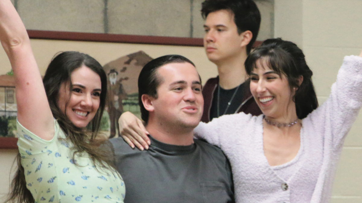 From left, cast members Brenna Sammon, Cole Fletcher, Vision Wilkes-Booth and Lenessa Age rehearse for “Carousel.” The production was canceled hours before opening night on May 7, 2022, due to a COVID-19 outbreak.