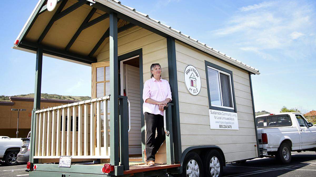 Becky Jorgeson, founder of Hope’s Village of SLO, was showing off this cabin at Home Depot in San Luis Obispo. She hopes to build villages of these tiny homes around SLO County.