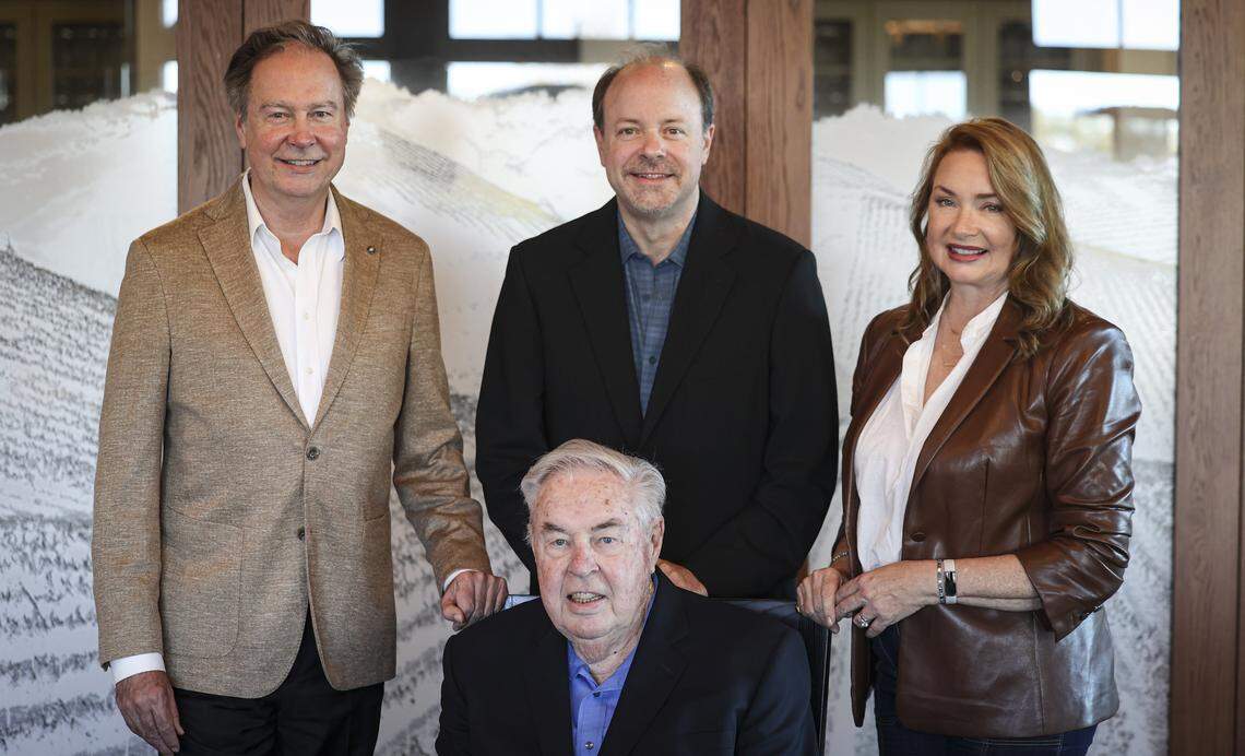 Standing are siblings Steve, Lawrence and Cynthia Lohr. Seated is fater Jerry Lohr at their tasting room in Paso Robles. on Nov. 6, 2025.