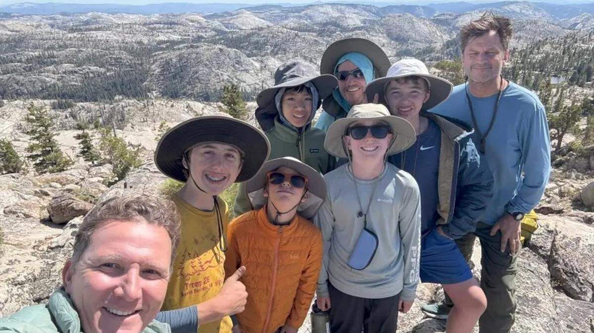 Troop 26 Boy Scouts and adult leaders from Santa Barbara take a group photo during their weeklong backcountry trek in the Emigrant Wilderness. The Scouts helped rescue a man who got lost in the high Sierra in August 2025.