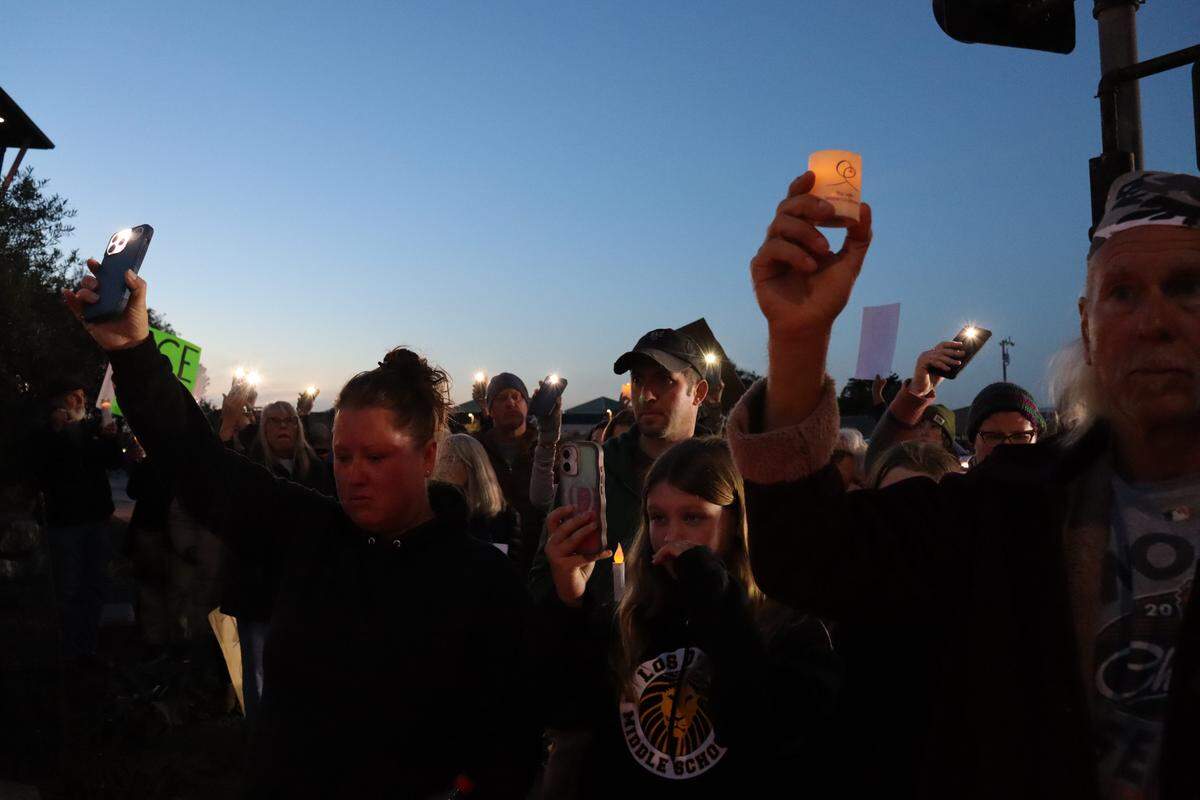 All four corners of Los Osos Valley Road and South Bay Boulevard in Los Osos were taken over by a vigil for Alex Pretti, the second person killed by federal immigration officers in Minneapolis in a month, on Jan. 26, 2026. Attendees honored the Minnesota man’s life and called for accountability from ICE.