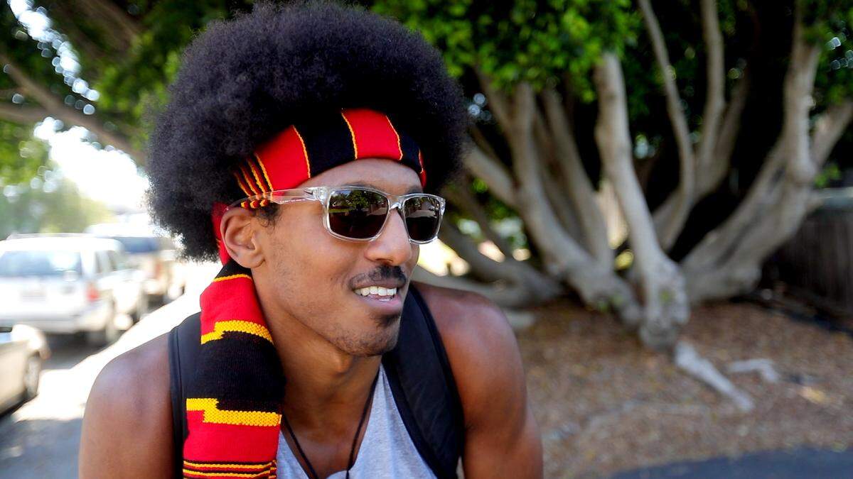 Amman Asfaw, Cal Poly student, at a march in protest of the murder of George Floyd in San Luis Obispo June 2020. “We still aren’t treated the same and we’ve been singing the same songs since literally slavery.”