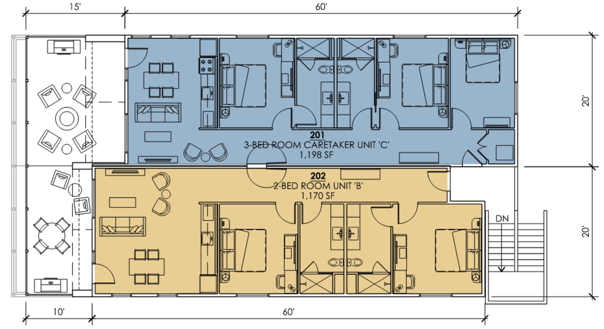 NeNe’s Place is a three-unit motel planned for South Ocean Avenue near the corner of East Street in Cayucos. The development’s units are broken into two bedrooms, two bathrooms and a living room space totaling just under 1,200 square feet.