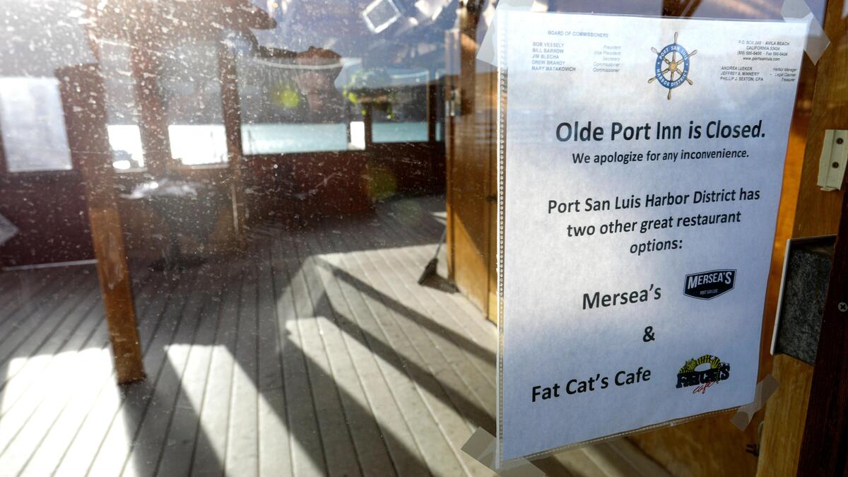 Olde Port Inn restaurant on the Harford Pier has closed its doors after almost 50 years in business. Signs direct patrons to other port restaurants.