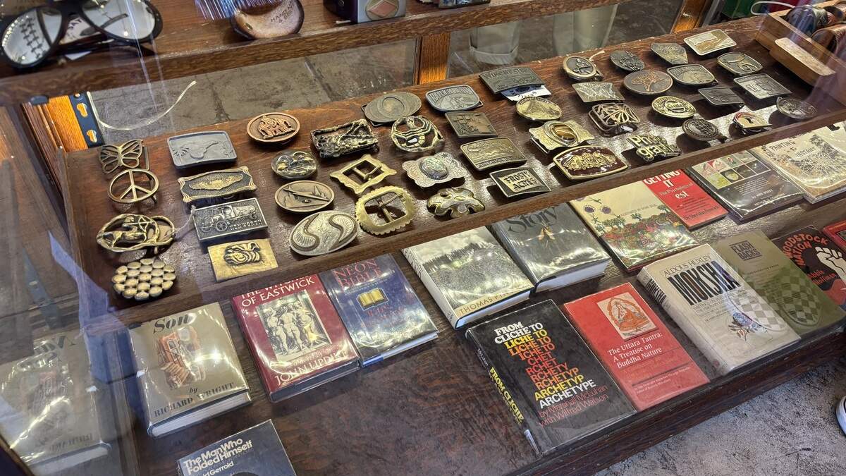 A Satellite of Love at 1235 Monterey St. in San Luis Obispo is open on Wednesday to Sunday from 11 a.m. to 5 p.m., with hours subject to change. Belt buckles are sold at the vintage shop, seen here on June 6, 2026.