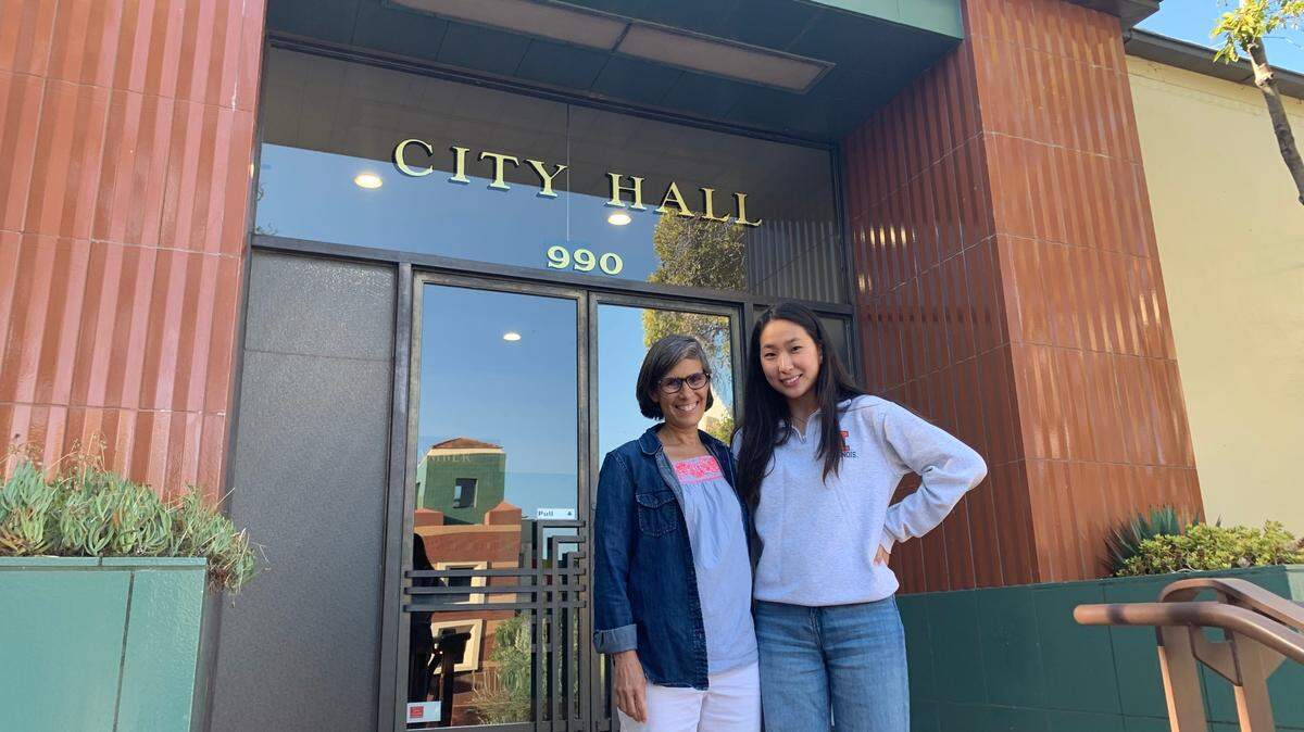 San Luis Obispo City Council Member Andy Pease, left, and student intern Erin Chae.