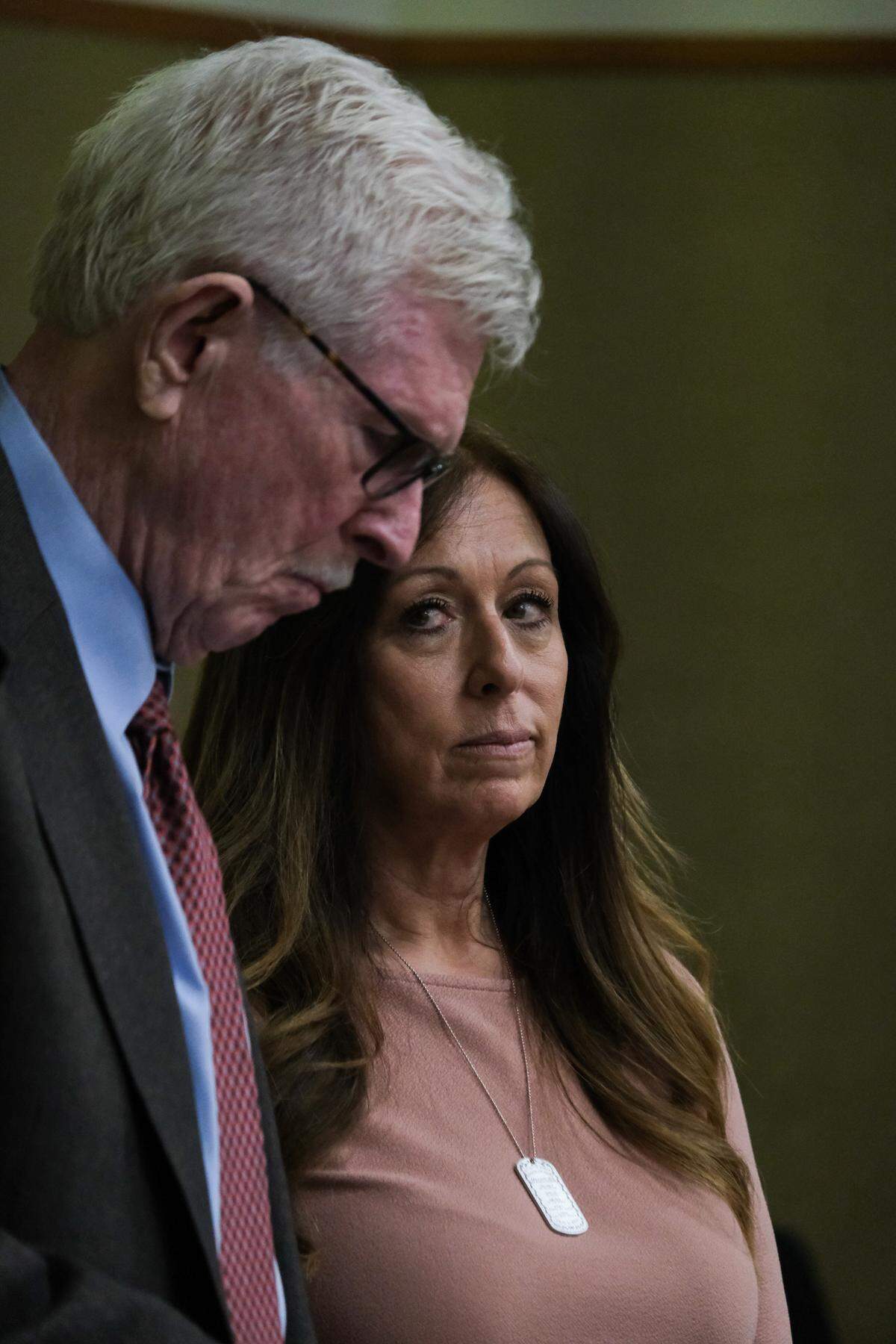 Defense attorney James Murphy, left, and former San Luis Obispo County Board of Supervisor candidate Michelle Marie Morrow during her sentencing hearing in San Luis Obispo Superior Court on April 7, 2025. She was sentenced to 90 days in jail and two years of probation for election fraud crimes.
