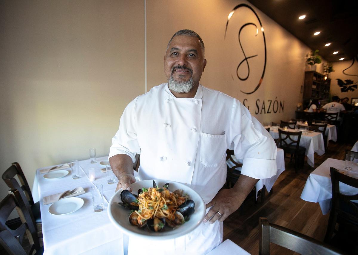 Sabor & Sazon executive chef Jorge Magdonal Sr., the family’s patriarch, holds a signature dish he created named Frutti Di Mare. The dish features shrimp, calamari, scallops, mussels, clams spooned over spaghetti and pomodoro sauce.