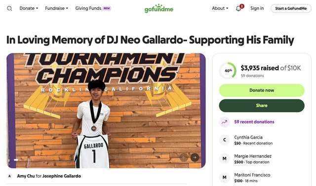 A GoFundMe account was set up to help pay for D.J. Neo Gallardo’s funeral and memorial expenses. The teen died at a swimming hole along the Big Sur River Gorge on Saturday, March 7, 2026.