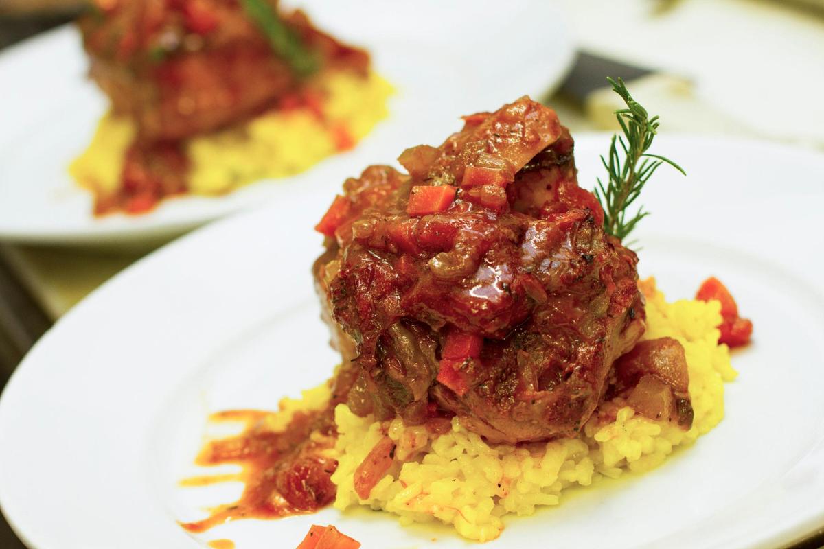 Osso Buco on Saffron Risotto from Café Roma in San Luis Obispo.