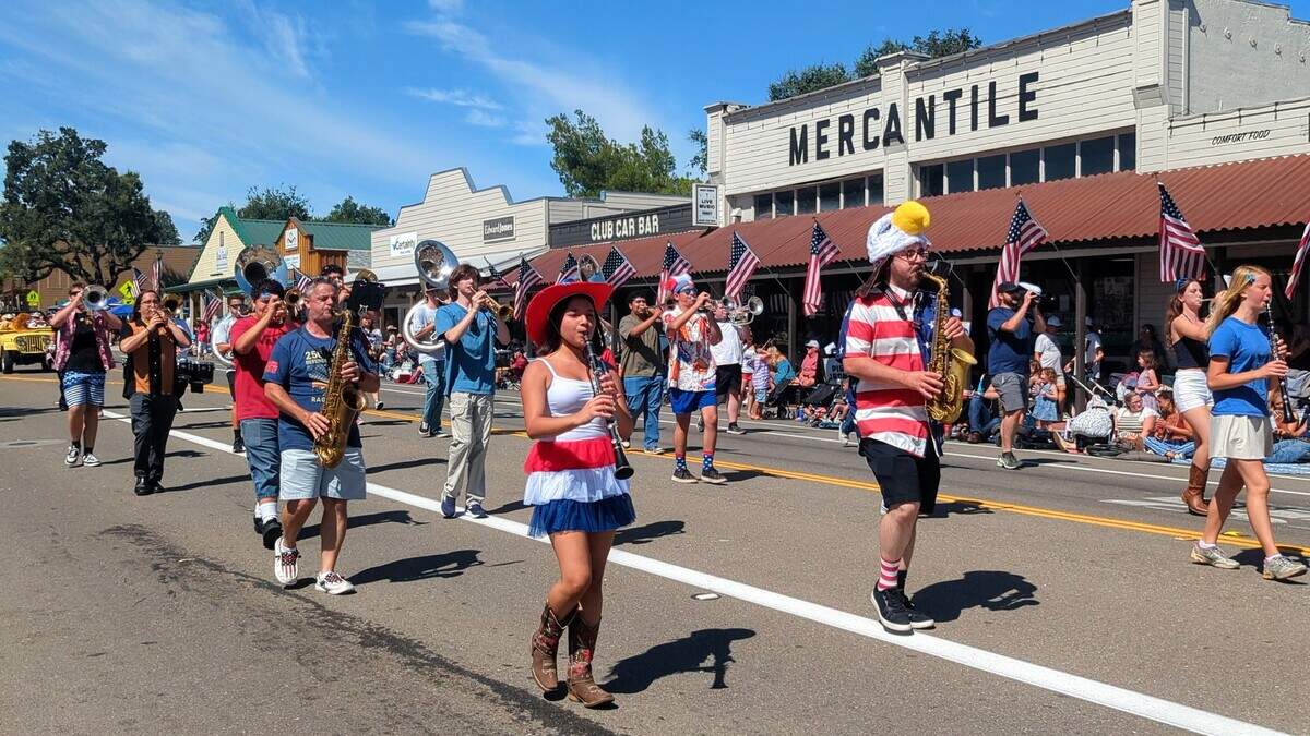 Festively dressed Templeton High School band members performed during Templeton’s annual Fourth of July Parade on Saturday, July 4, 2026.