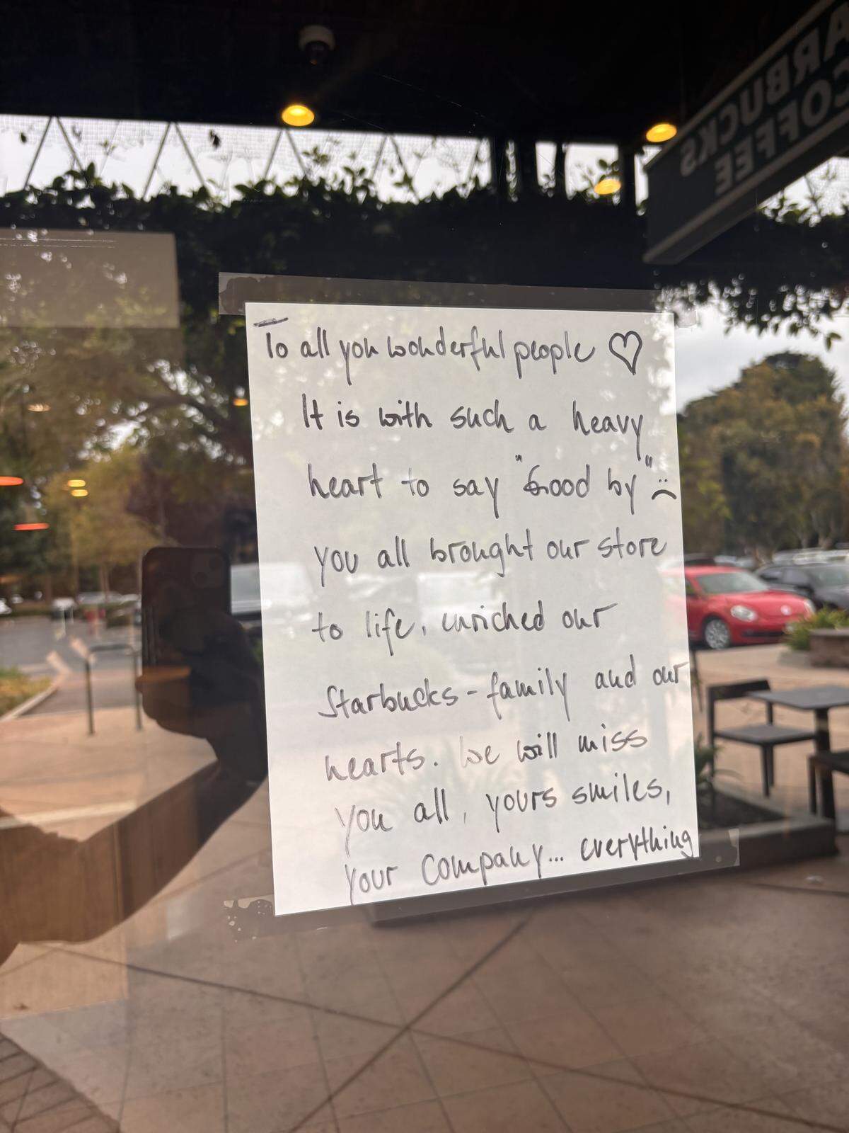 Starbucks at 3971 S. Higuera St. in San Luis Obispo is expected to close this weekend as the coffee chain shutters some stores. A handwritten note was posted in the window of the location thanking customers.