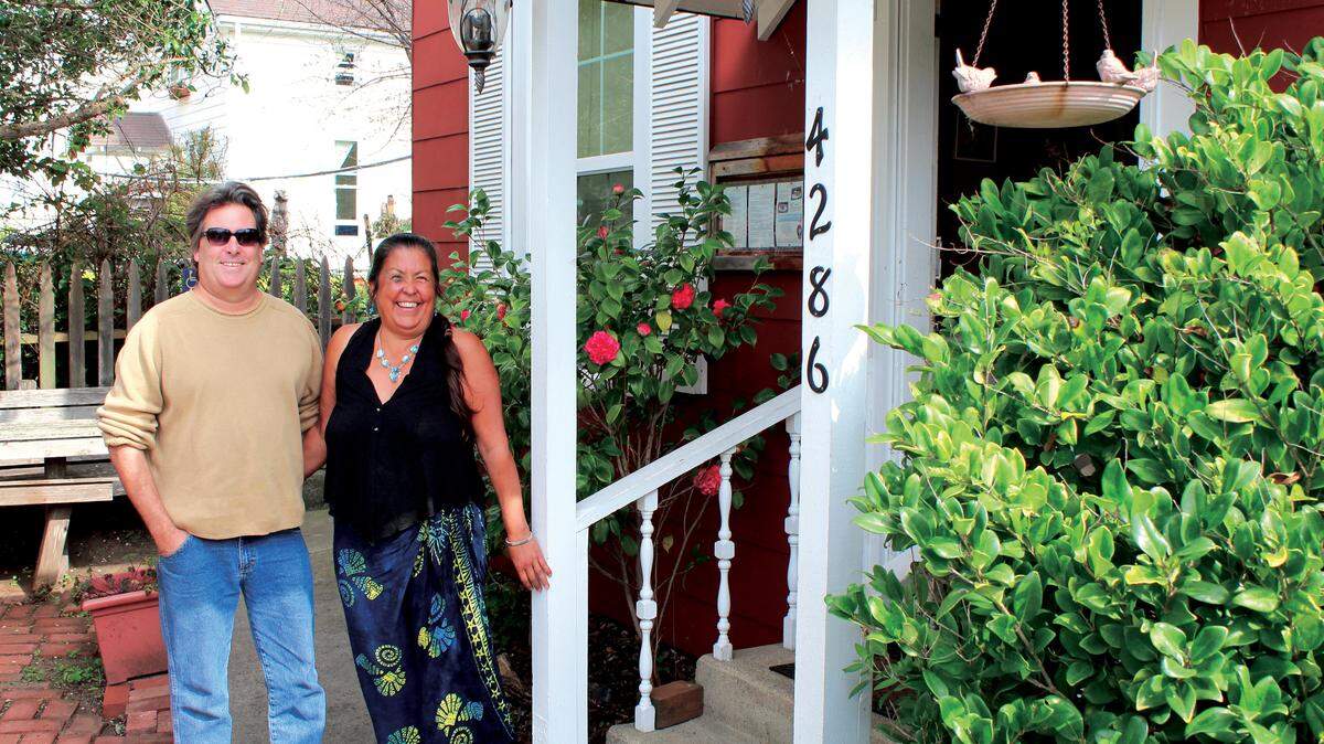 Brian and Abby Lucas stand in front of the former Tea Cozy restaurant on Bridge Street, which they plan to open under a new name.
