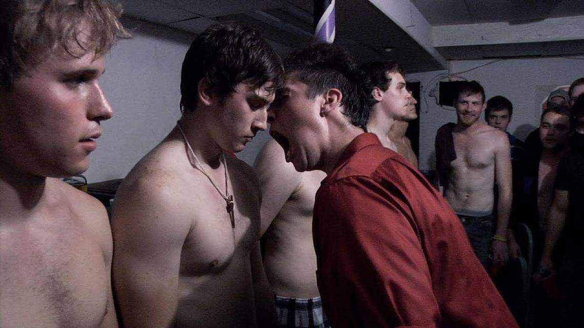 Cal Poly is making efforts to challenge traditional ideas of masculinity, which some say is linked to hazing and sexual assault in fraternities. Here, a fraternity member screams at a pledge in the movie “Haze,” which was screened in San Luis Obispo in 2016.