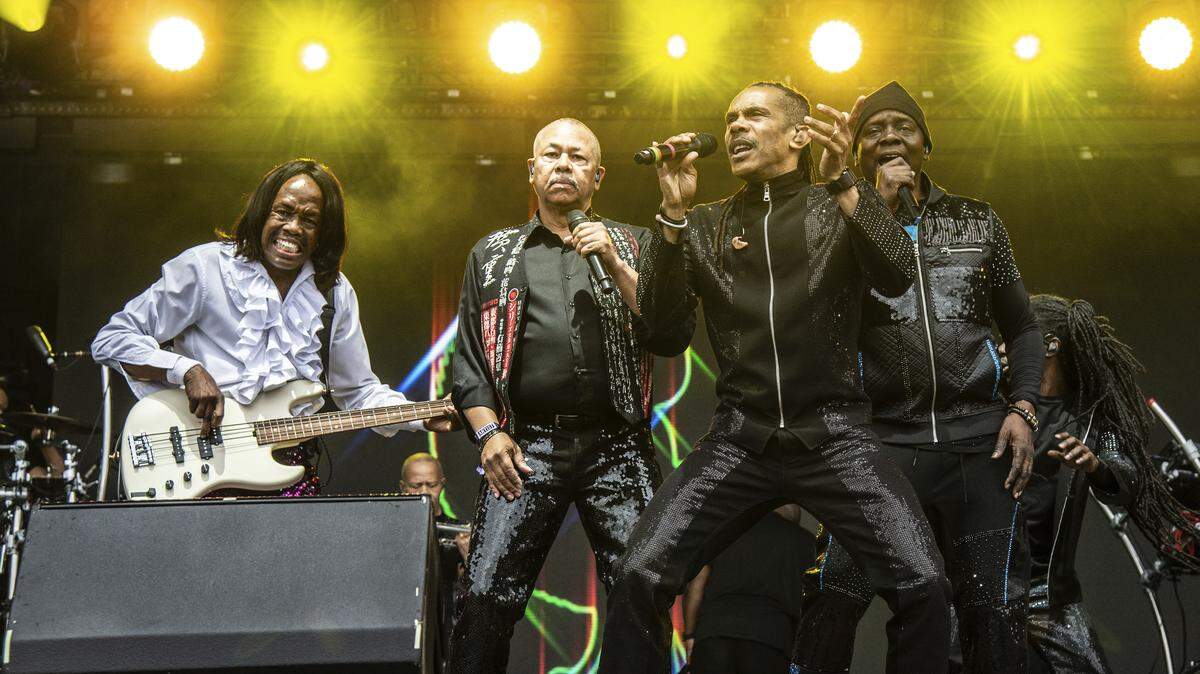 Verdine White, left, Ralph Johnson, David Whitford and Philip Bailey of Earth, Wind & Fire performs at the Bottle Rock Napa Valley Music Festival on May 25, 2018.