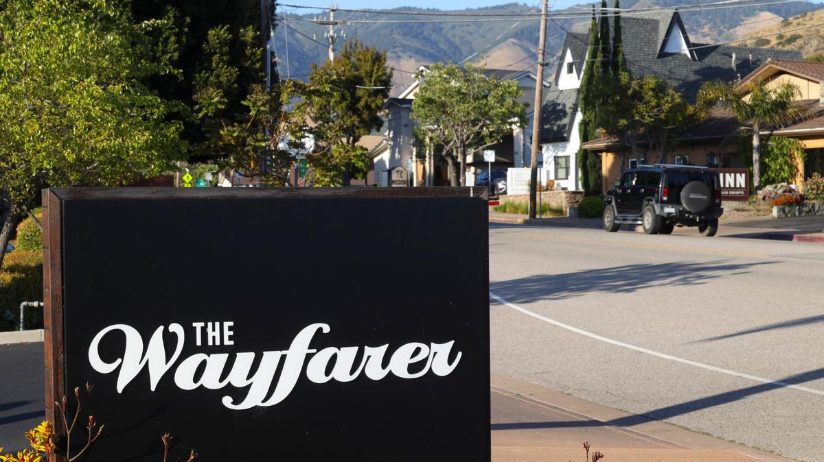 The Wayfarer SLO in foreground and others in background. In San Luis Obispo, Monterey Street has a large concentration of hotels near Cal Poly, as seen on June 11, 2024.
