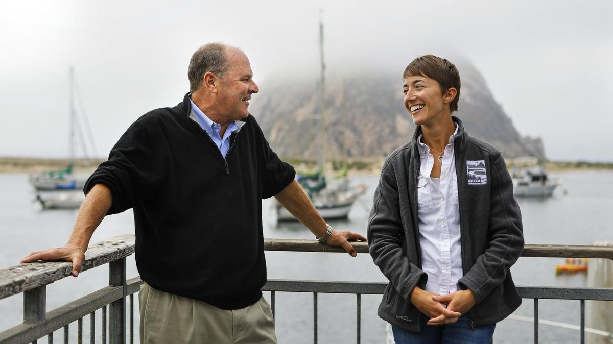 EPA regional administrator Mike Stoker and Lexie Bell, Executive Director of the Morro Bay National Estuary Program, take questions from the media during Stoker’s Thursday visit to Morro Bay.