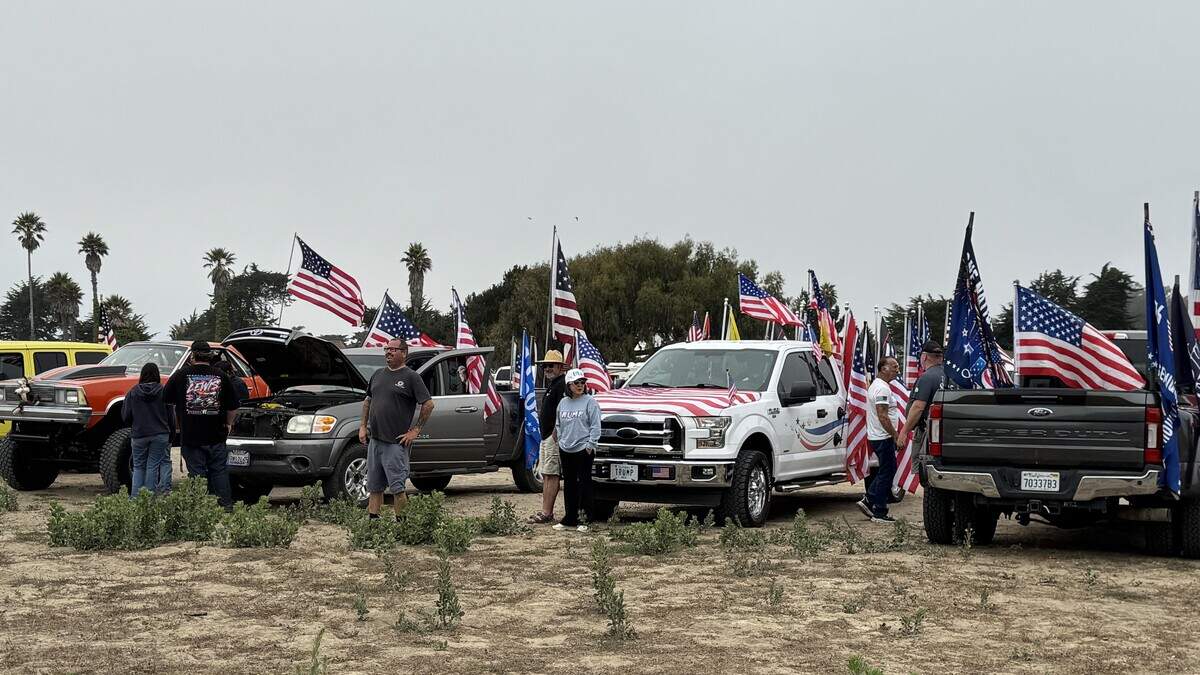 Supporters of President Donald Trump held a truck rally near the entrance to the Oceano Dunes State Vehicular Recreation Area in Grover Beach in August, 2025.