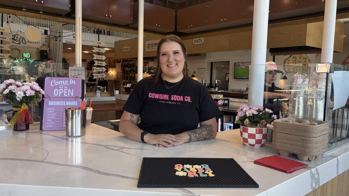 Cowgirl Soda Co. owner Meghan Witrago opened up as a dirty soda pop up at the Paso Robles farmers market in March and has since snagged a spot inside the Paso Market Walk, seen here on June 25, 2026.