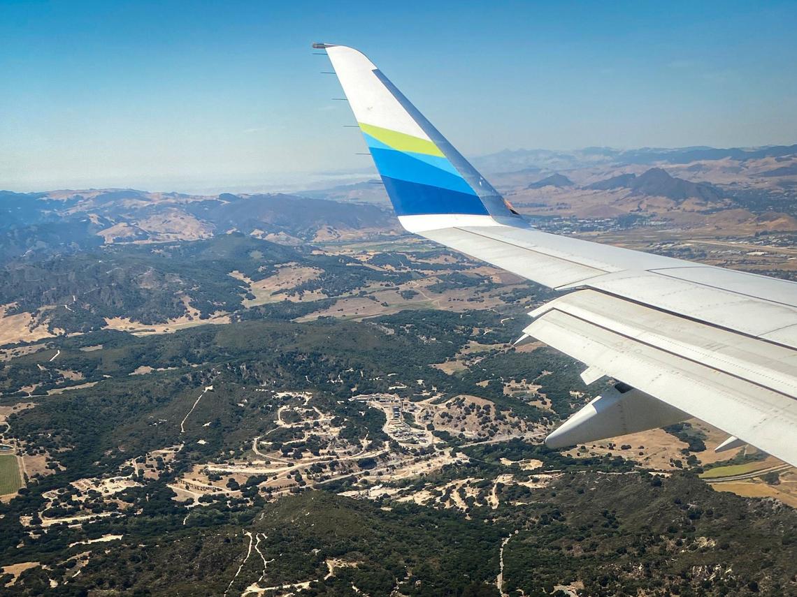 A view of Price Canyon and the oilfield from an Alaska Airlines flight as it approaches San Luis Obispo County Regional Airport from Seattle on the afternoon of July 22, 2024.