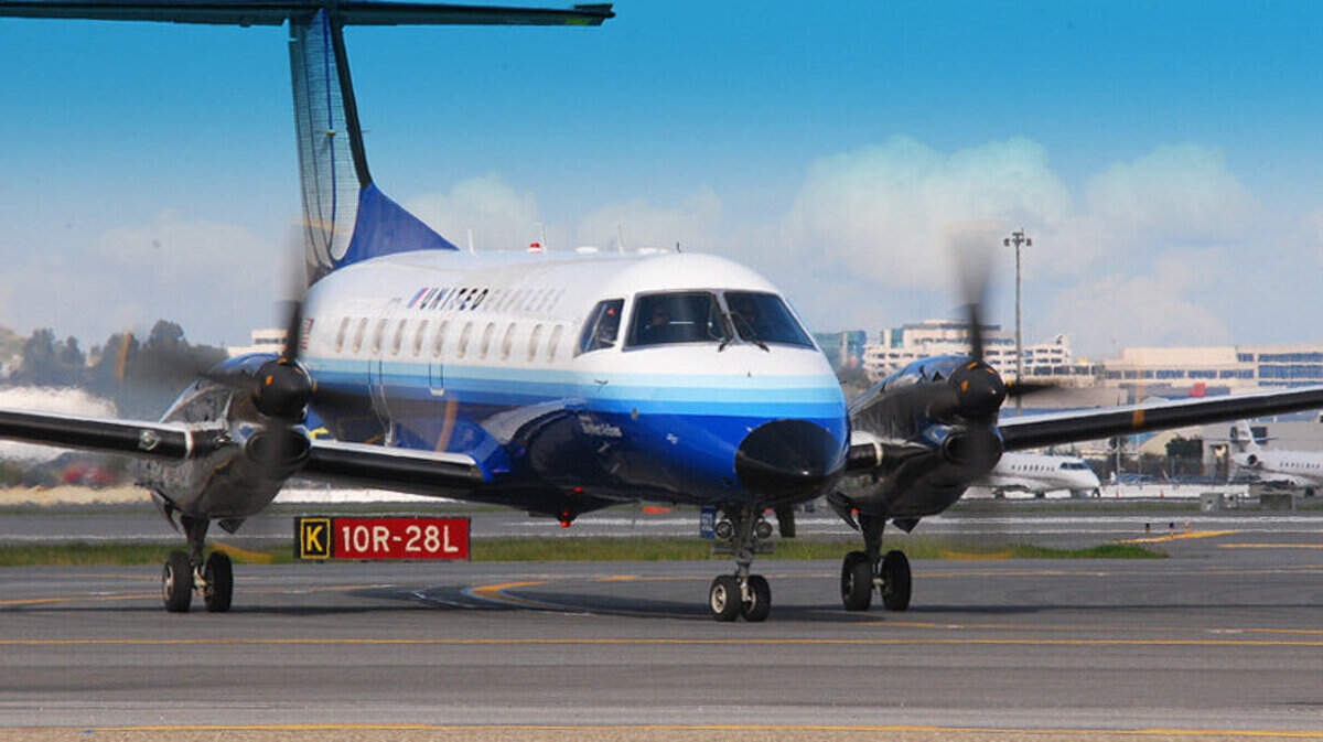 An EMB 120 turboprop aircraft.