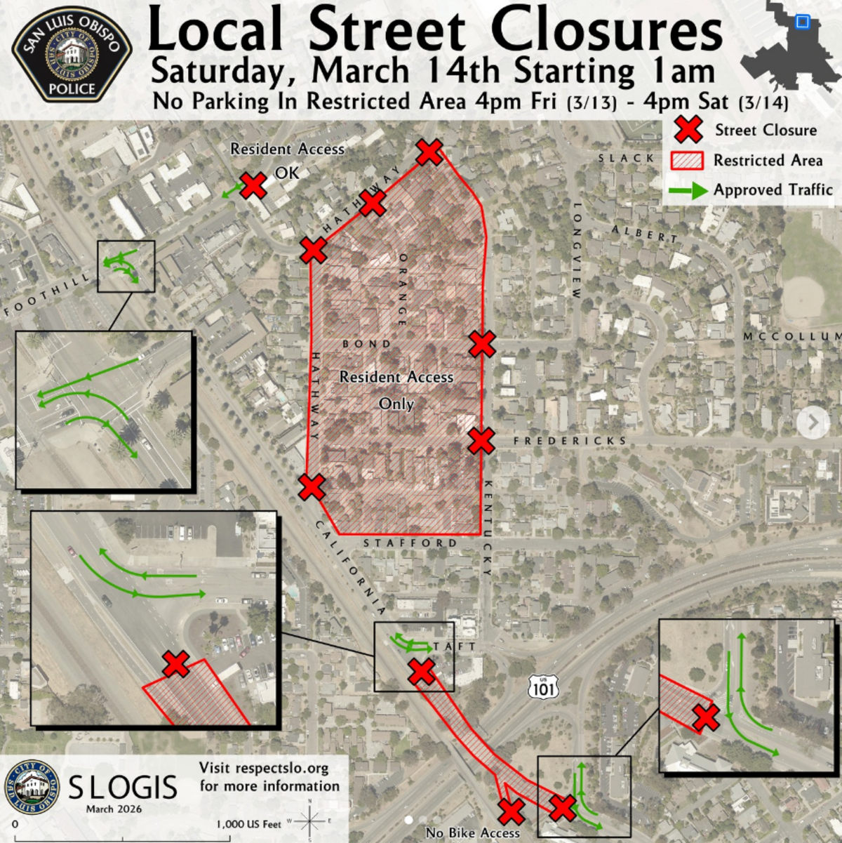 Roads will be closed for St. Fratty’s Day starting at 4 p.m. on March 13 through 4 p.m. on March 14, 2026. Residents may have to show copies of their leases to get entry into restricted areas.