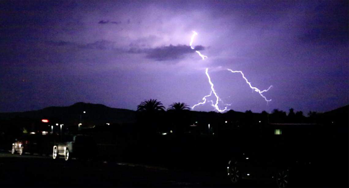 Lightning seen from Vicente Drive in San Luis Obispo on Sept. 23, 2025. A thunderstorm passed through the area overnight, bringing with it rain, wind and lightning.