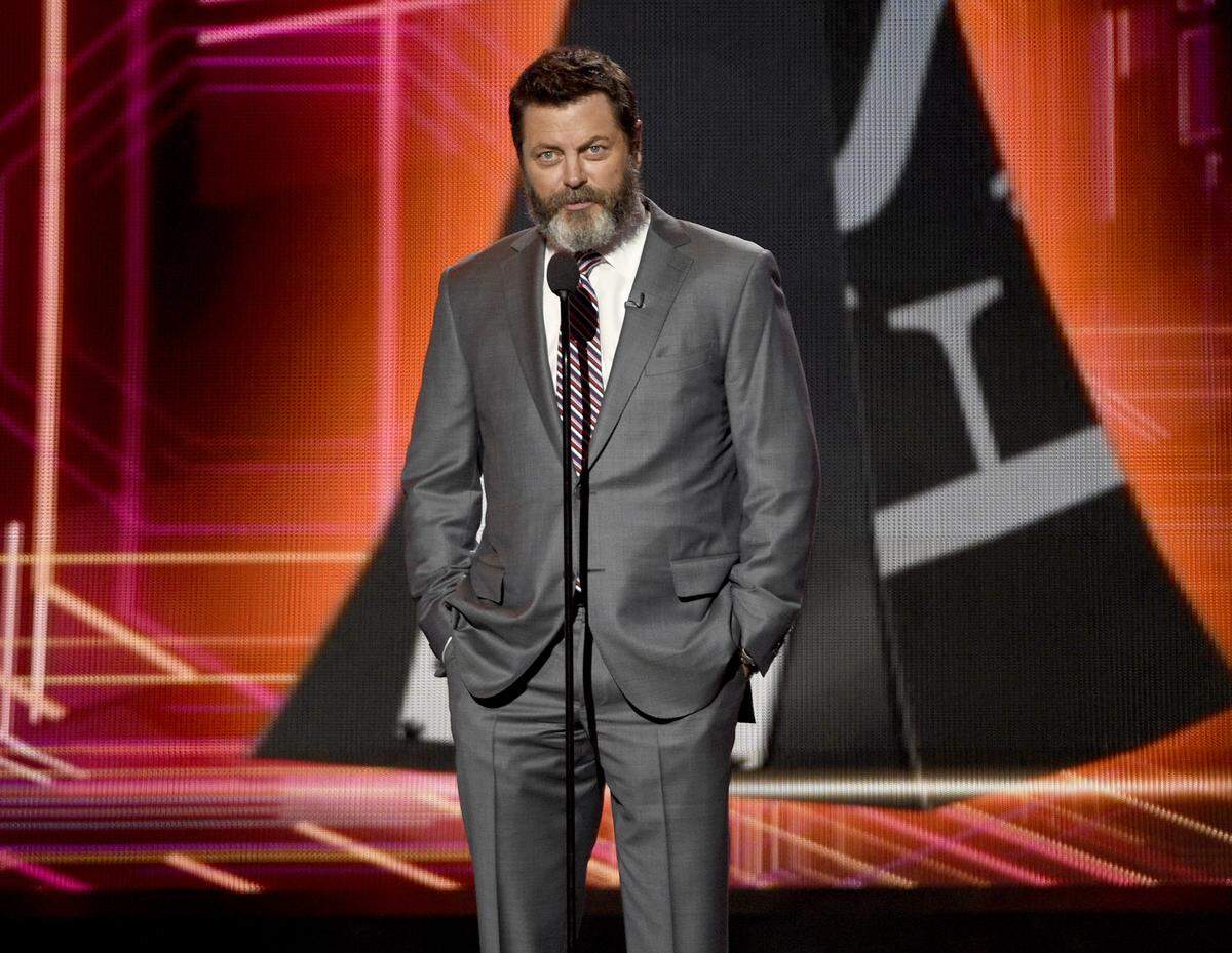 Nick Offerman presents the award for best moment at the ESPYS at the Microsoft Theater in 2017 in Los Angeles.