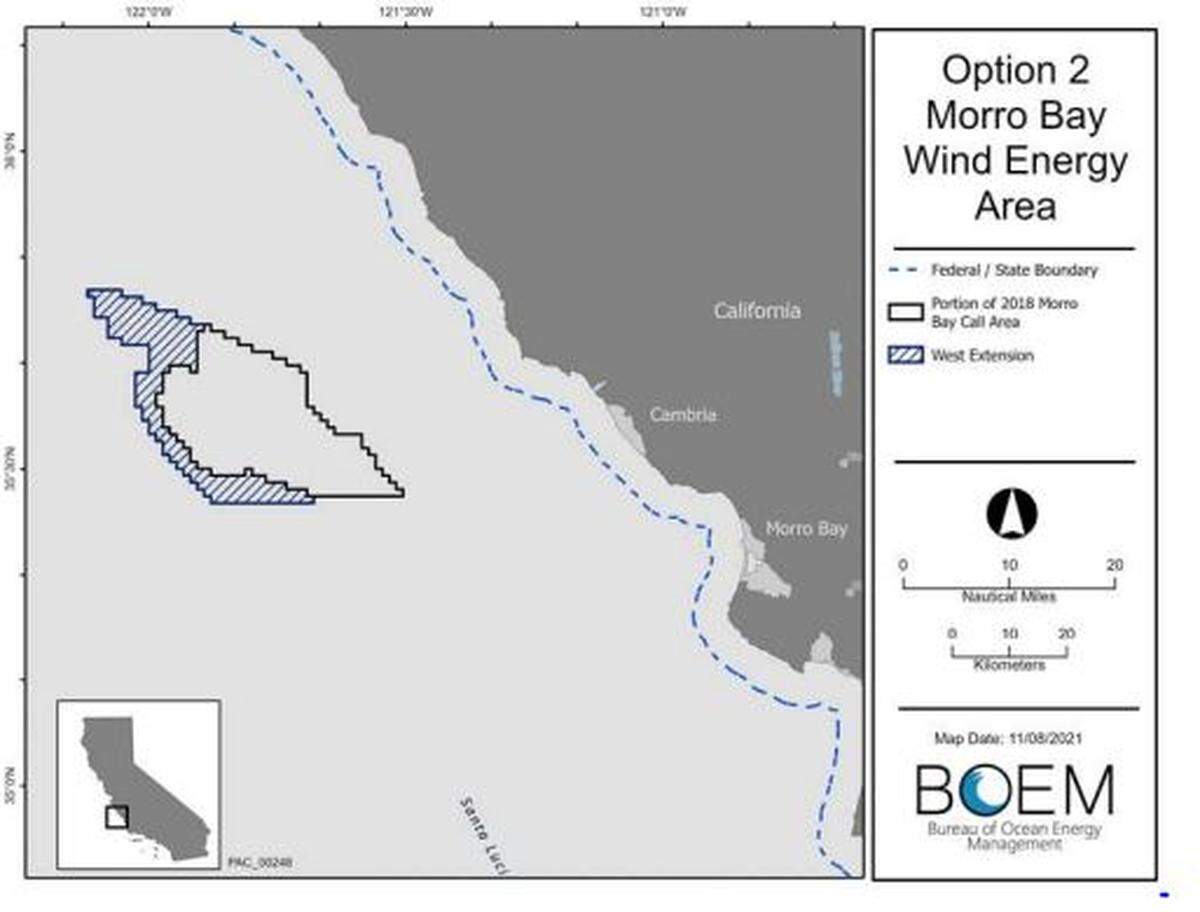 The newly-designated 376-square-mile area in which floating offshore wind turbines may be developed, according to the Bureau of Ocean Energy Management.