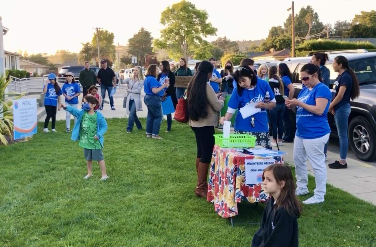 Lucia Mar Unified School District community members gathered outside the district’s office on May 4 to announce the notice of intent to circulate a recall petition for three school board members: Don Stewart, Dee Santos and Colleen Martin.