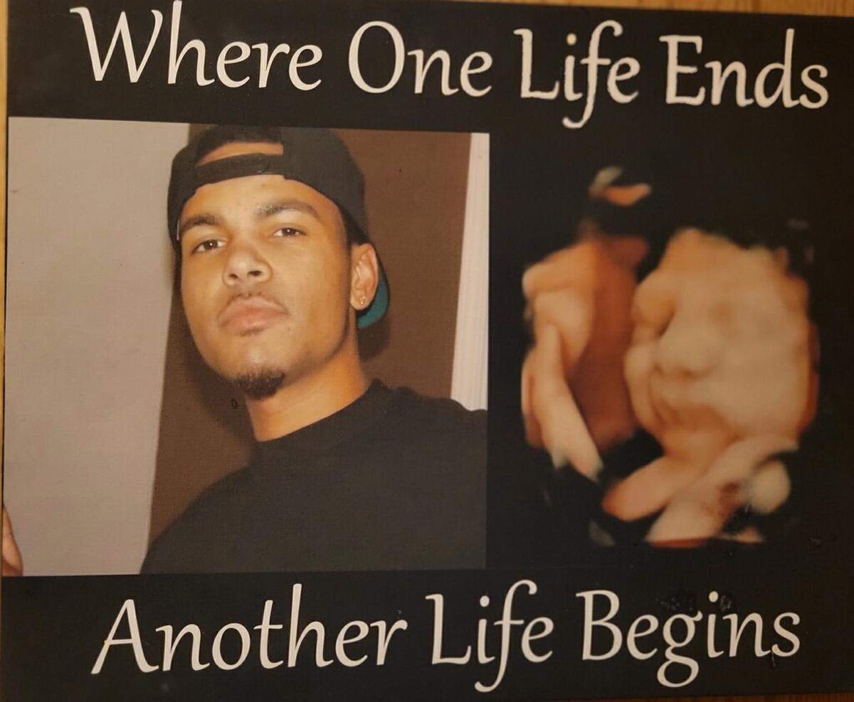 Trevon Perry, left, and a photo of his unborn niece stitched together in a collage. Because his sister was pregnant when he went missing, he was never able to get a photo with his niece, so Kelli Perry, his mother, made this collage.