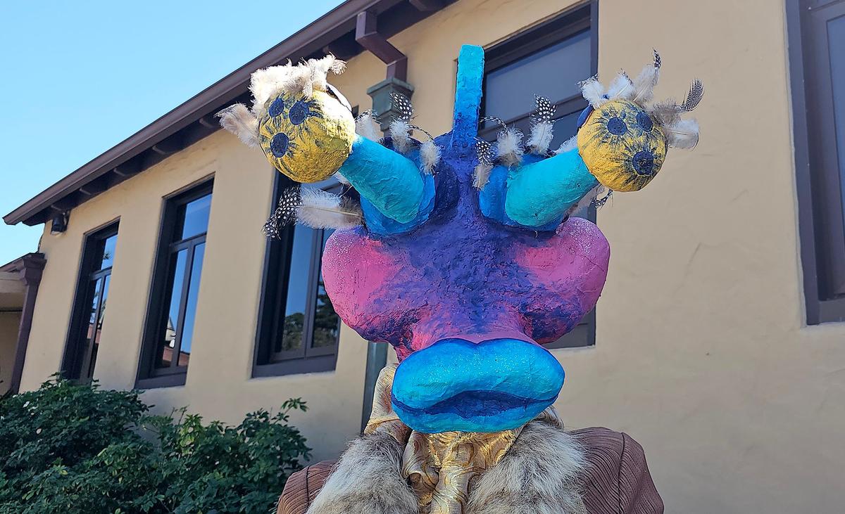 Cambria’s Scarecrow Festival is back. It runs the entire month of October. Whimsical alien scarecrow sculptures in front of Cambria Center for the Arts