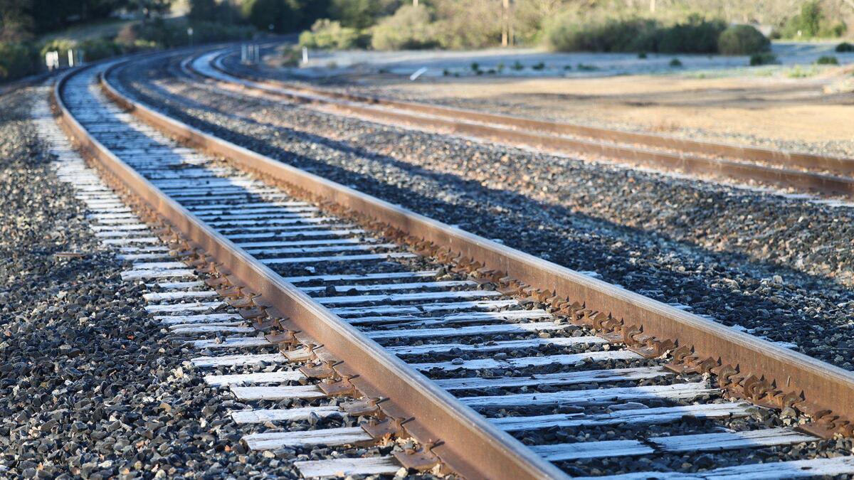 Frost covers a Union Pacific railroad ties as temperatures dipped below freezing in Santa Margarita on the morning of Feb. 15, 2023.