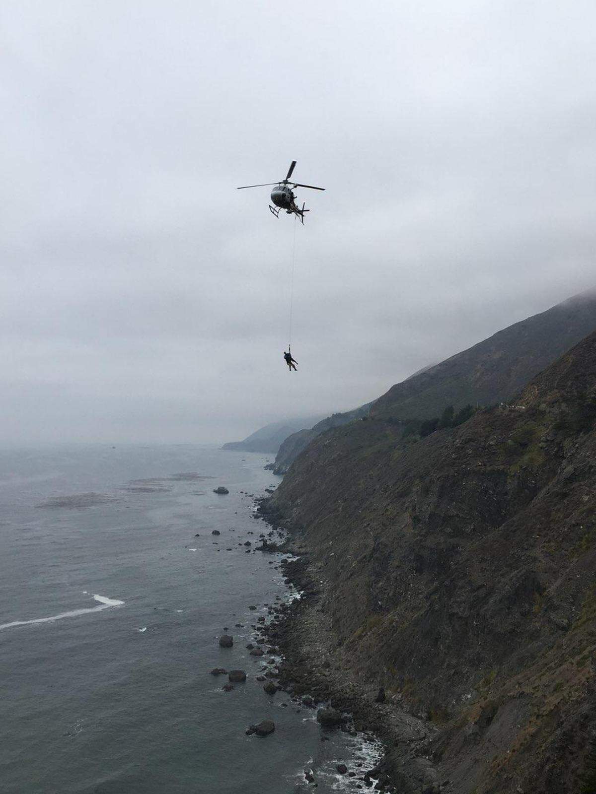 A CHP helicopter rescued a stranded hiker near Ragged Point Inn on Monday, August 20, 2018.