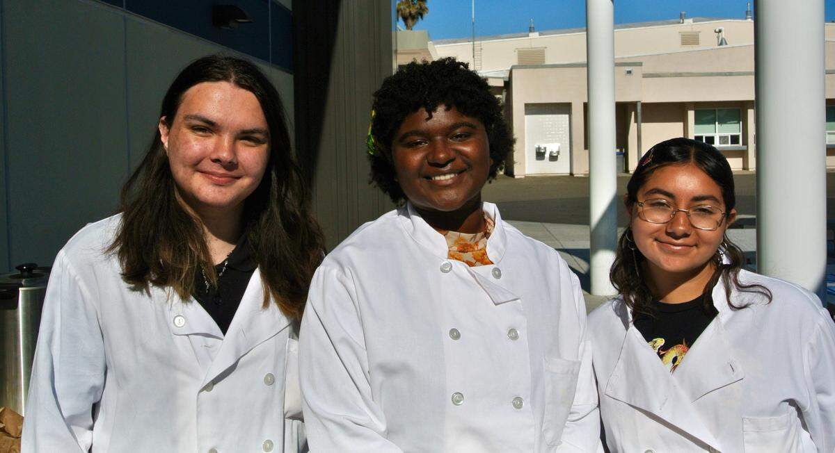 From left to right, Arroyo Grande High School students Stephen Banks, Patricia Salazar and Teah Ross, the first-place winners of the first annual “Chop Classic” culinary competition.