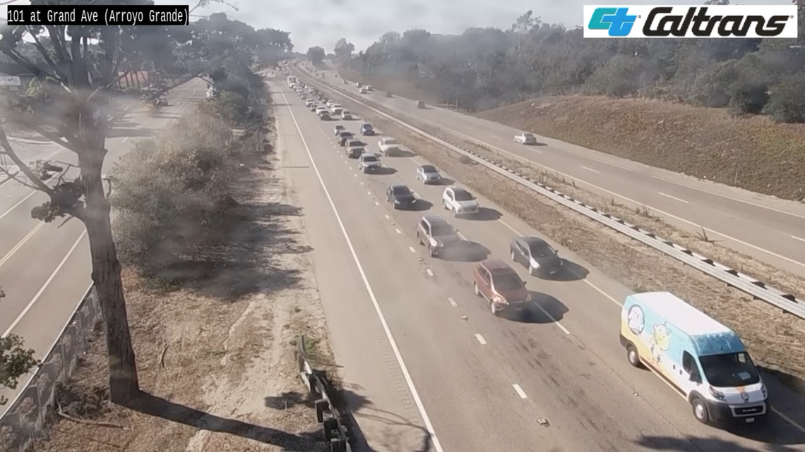 Northbound traffic on Highway 101 was stopped near Laetitia Winery Drive by a car crash on Tuesday, Oct. 7, 2025