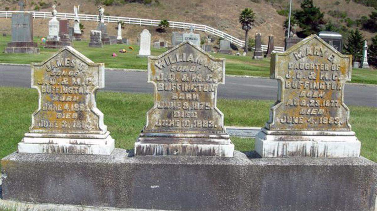 Gravestones of Mary Buffington and her younger siblings, James and William, who died of diphtheria within a week of each other in 1882 in Cayucos.